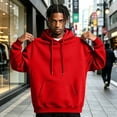 thumbnail image 2 of Men's Hoodie Oversized Solid Color Heavyweight Sweatshirt Casual Athletic Pullover with Pocket,2XL, 2 of 7