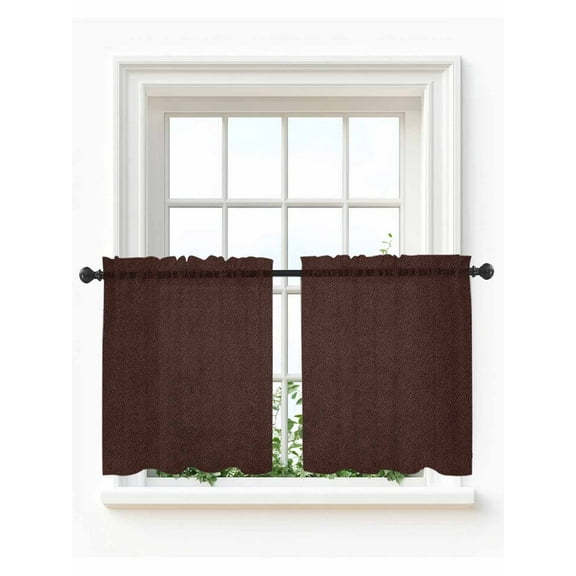 Solid Brown Tier Curtains 36 Inch Length,Sheer Curtains for Bedroom Living Room Window Vintage Minimalism Abstract Denim Pattern Voile Drapes Kitchen Curtains Small Half Window 27.5"x36" 2 Panels