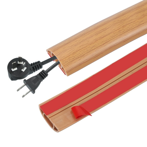 Uxcell Floor Cord Cover 3.3FT, Self Adhesive Cord Hider Floor Power Cord Protector Extension Cable Management Cable Recess 0.6" W x 0.28" H for Offices Exhibitions, Yellow Oak