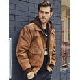 thumbnail image 5 of FLAVOR Men's Leather Flight Bomber Jacket Air Force Aviator (Medium, Brown with Hood), 5 of 6