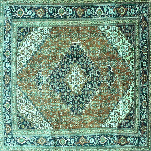 Ahgly Company Indoor Square Persian Turquoise Blue Traditional Area Rugs, 4' Square