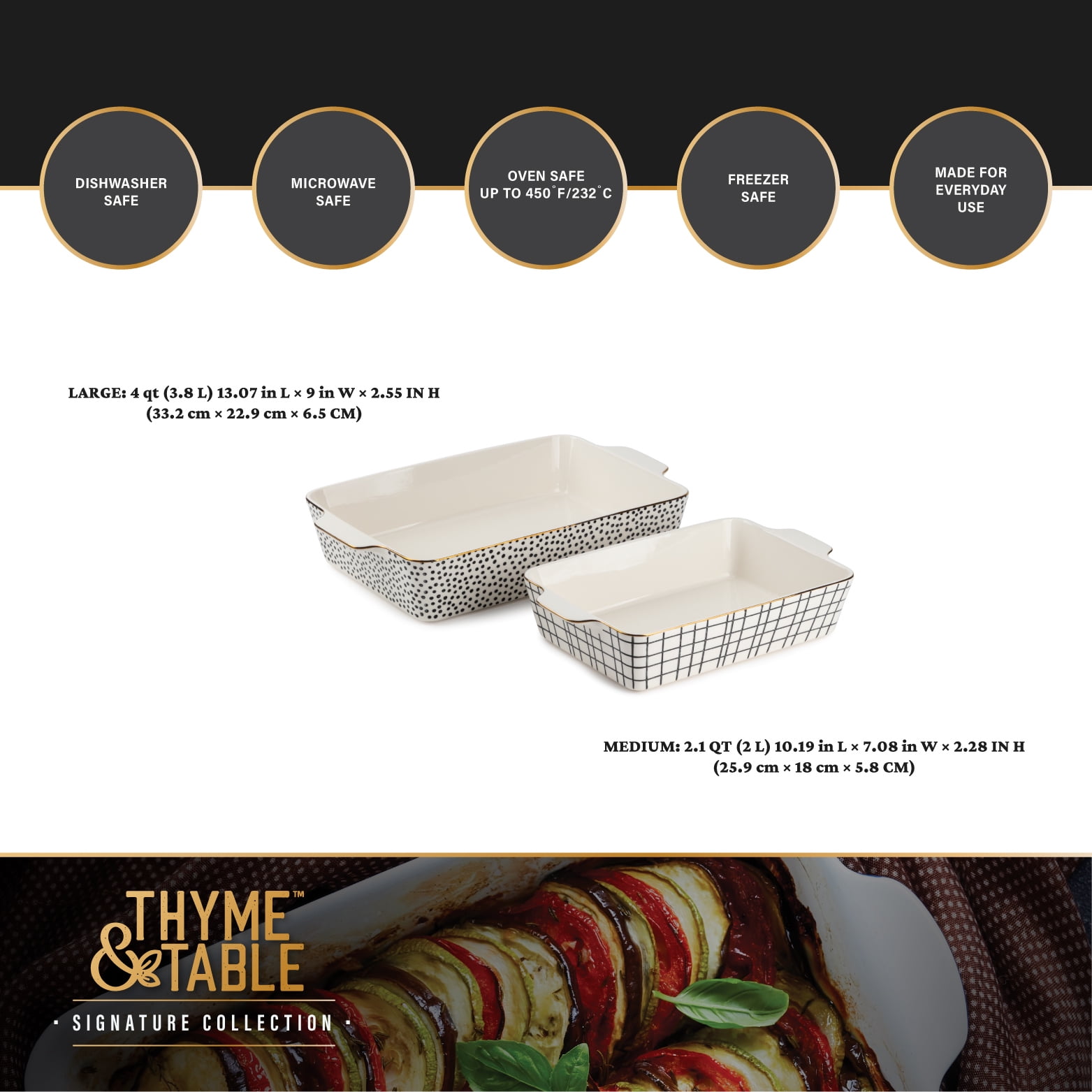 Thyme & Table 2-Piece Ceramic Rectangular Baking Dish Set - Dot