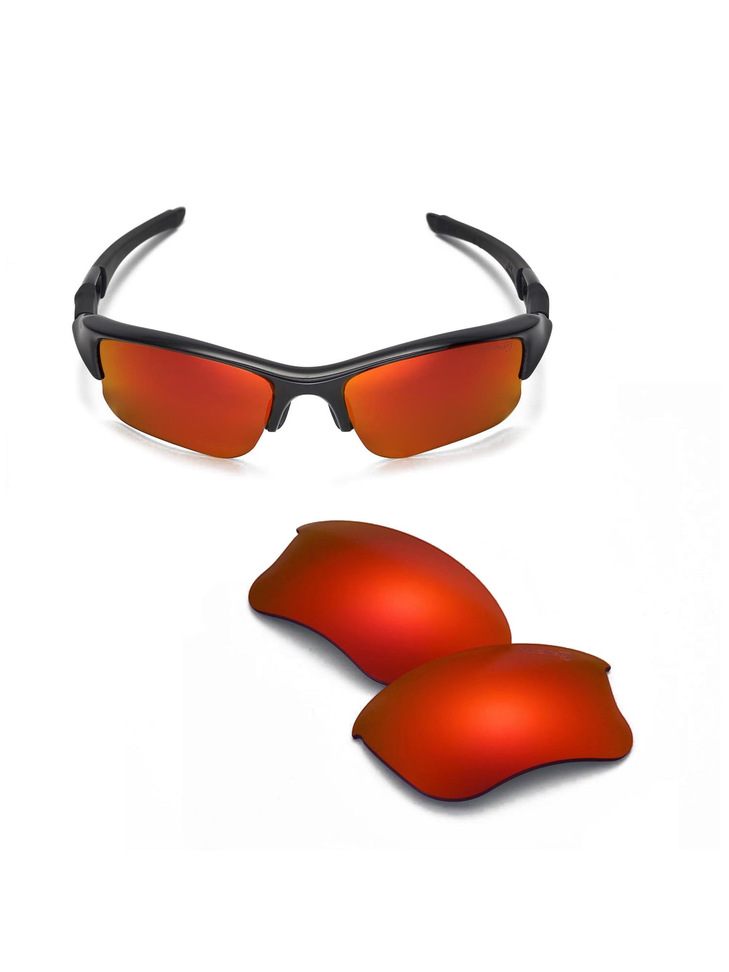 Walleva Fire Red Mr. Shield Polarized Replacement Lenses for Oakley Flak  Jacket XLJ Sunglasses 