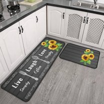 2 Pieces Sunflower Kitchen Rugs and Mats Sunflower on the Wooden Kitchen Decor Farmhouse Anti Fatigue Mat Non Skid Washable Standing Mat Live Laugh Love Kitchen Rugs17x30 17x47inch