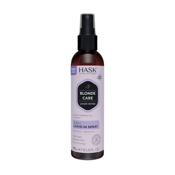 HASK Blonde Care Sulfate-Free Purple Toning 5-in-1 Leave-In Spray, 6 fl oz
