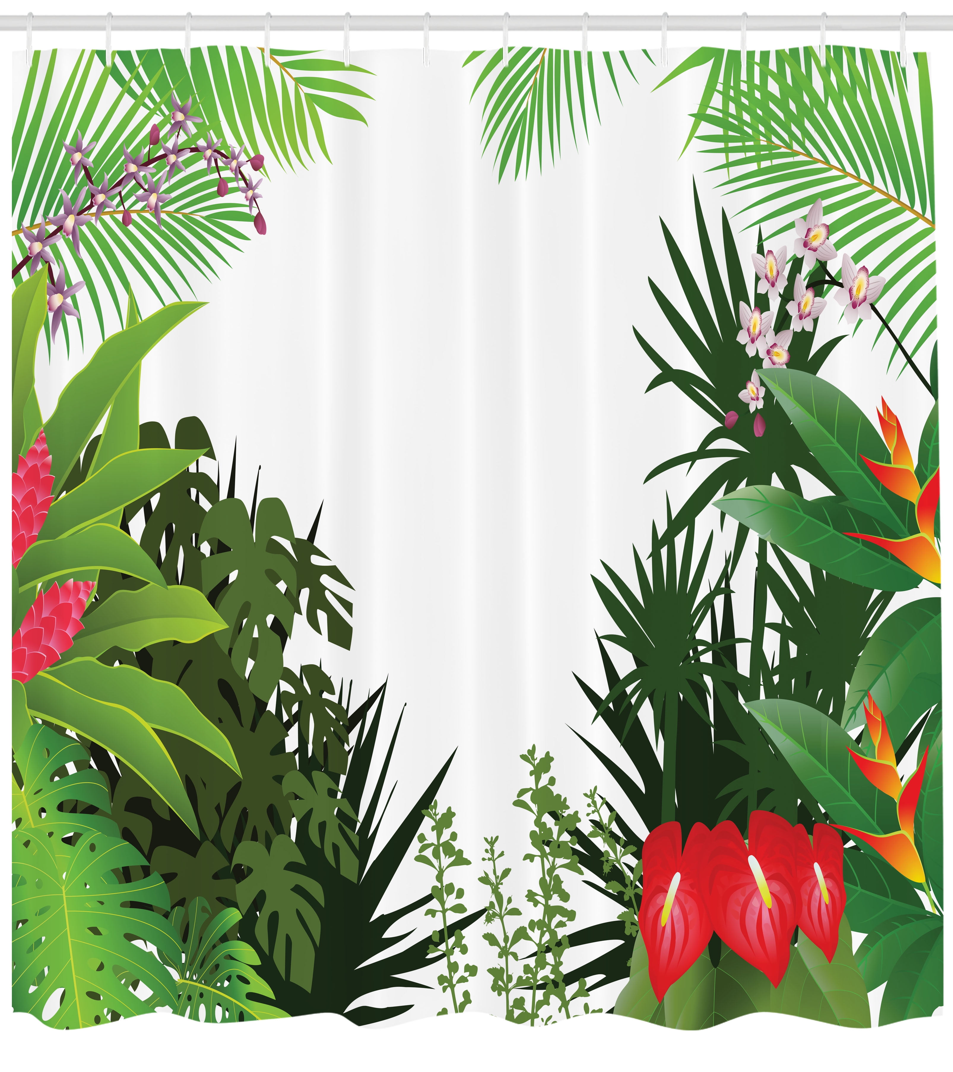 Jungle Shower Curtain, Rainforest Vegetation Tropical Leaves and