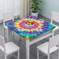 thumbnail image 3 of Rainbow Tie Dye Radial Pattern Square Fitted Tablecloth with Elastic Edge,Square Table Cover,Washable Elastic Table Cover for Home Kitchen Party Decor 34"x34", 3 of 6