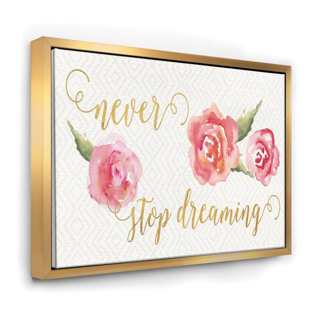 Never Stop Dreaming Gold - Shabby Chic Framed Canvas