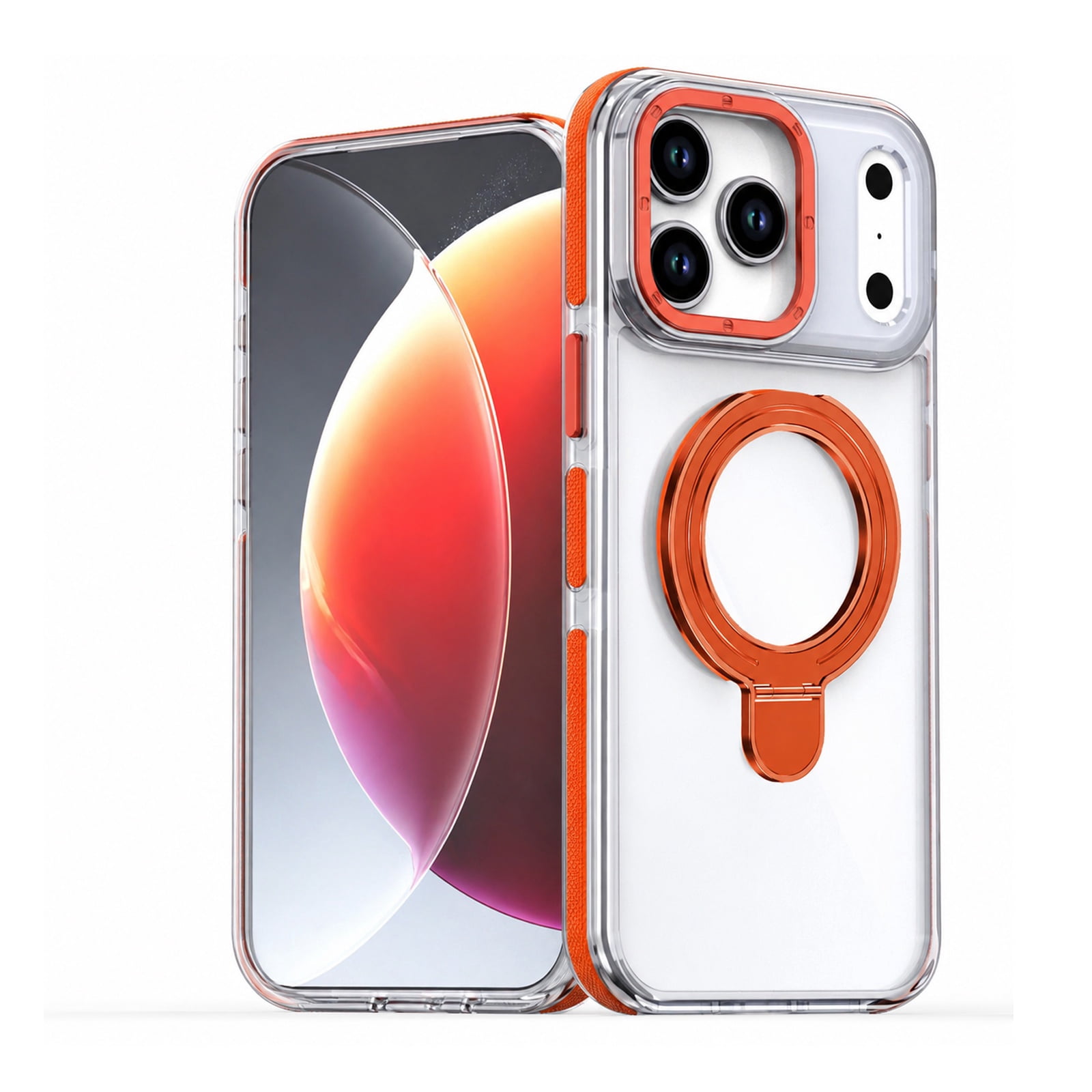 Clear Hybrid Case with Built-In Kickstand for iPhone 17 Pro Max - Orange