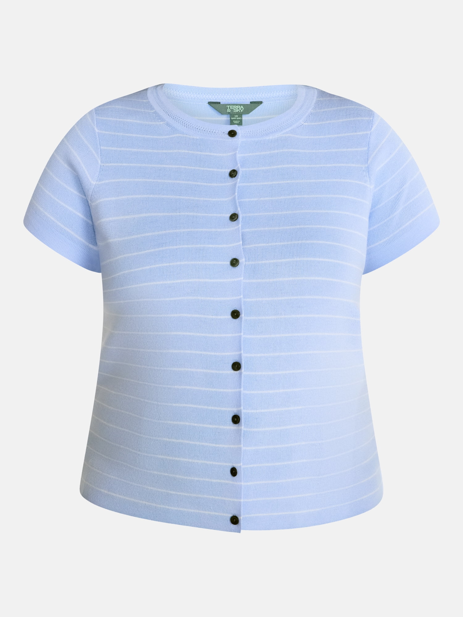 Terra & Sky Women's Plus Short Sleeve Button Up Sweater Top,Sizes,0X-5X