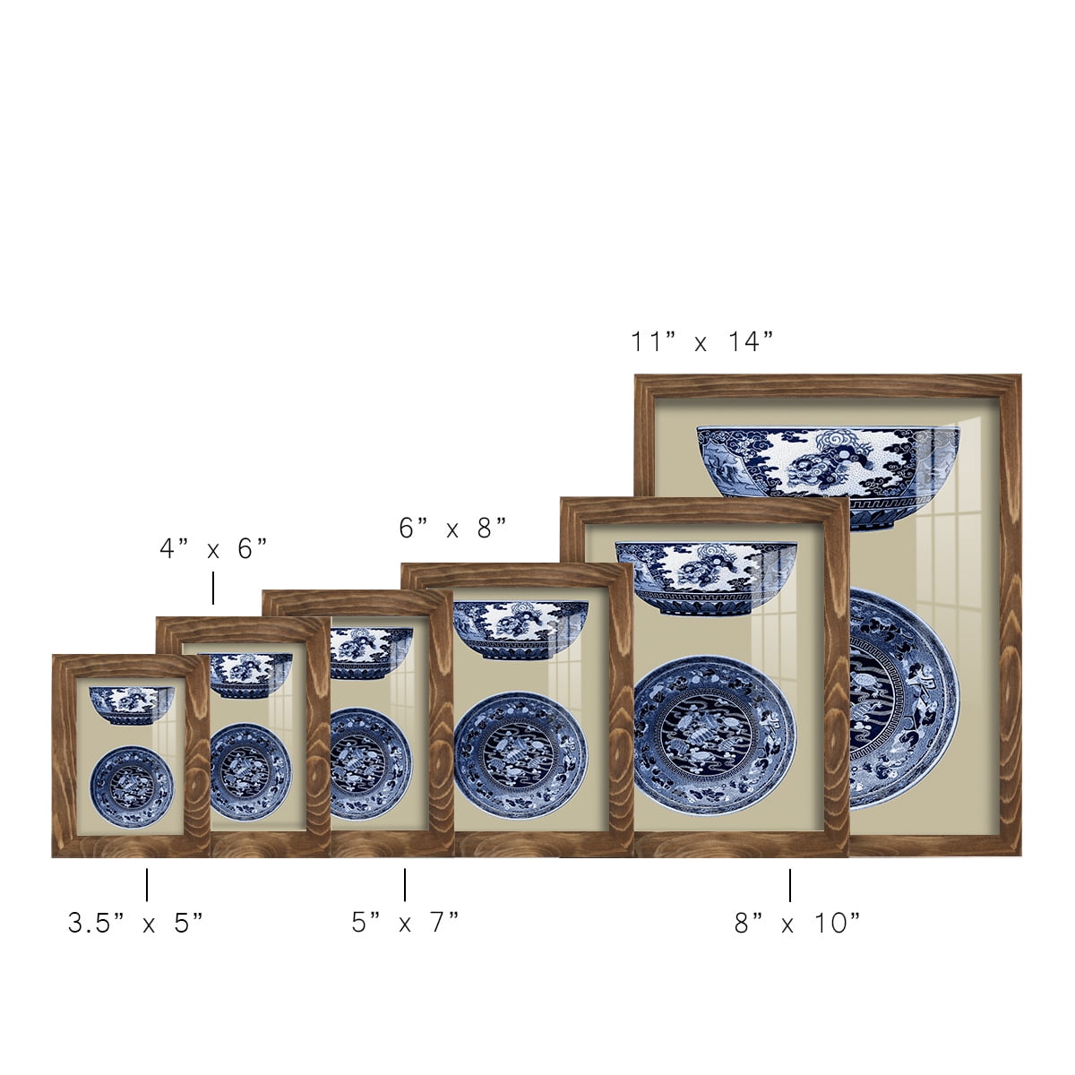 Porcelain in Blue and White I -Framed Print w/glass-Walnut