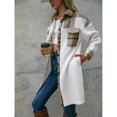 thumbnail image 3 of Chaqueta de mujer de manga larga con cuello vuelto y botones de una sola fila, abrigo a cuadros de retales de lana, cuadros albaricoque S, 3 of 6
