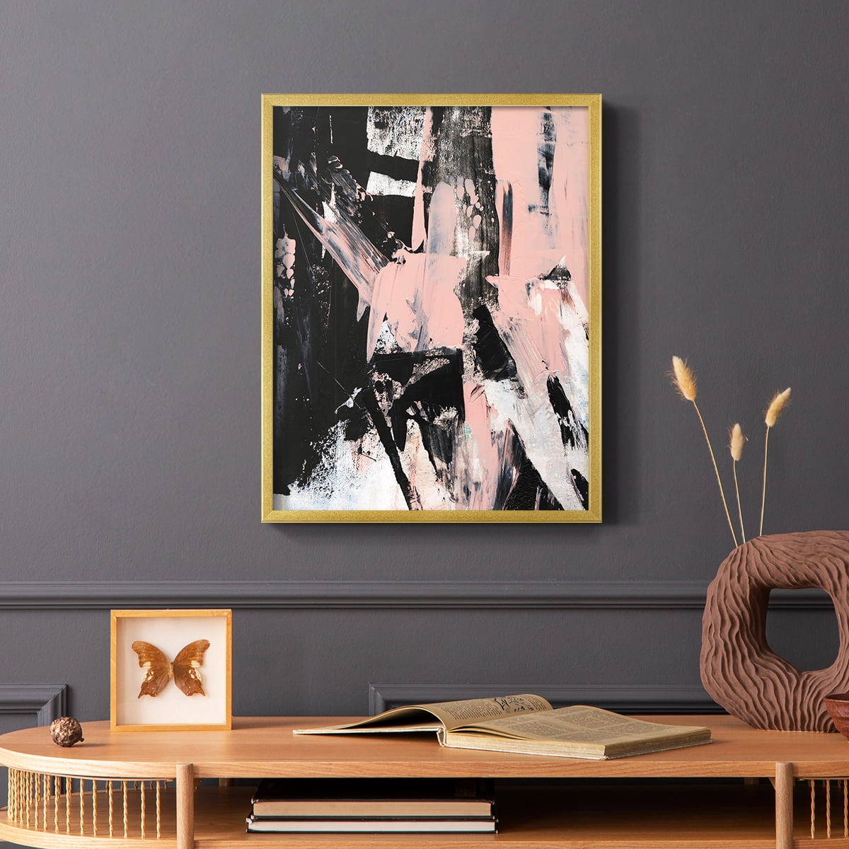 Black & Blush II Framed Print in Gold Solid Wood Framed Print No Nail Hanging