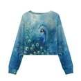 thumbnail image 5 of COEQINE Stylish Girls Crop Top Long Sleeve Crewneck Cropped Sweatshirt Comfy Sweater for Fall Winter Fashion Age 13-14 Kids Youth Teens, Peacock Blue, 5 of 7