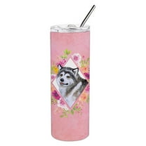 Carolines Treasures CK4112TBL20 Alaskan Malamute Pink Flowers Stainless Steel 20 oz Skinny Tumbler 20 oz multicolor