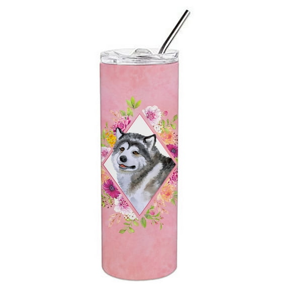 Carolines Treasures CK4112TBL20 Alaskan Malamute Pink Flowers Stainless Steel 20 oz Skinny Tumbler 20 oz multicolor