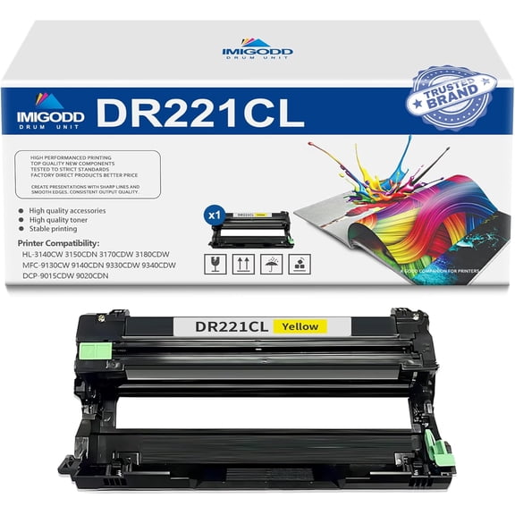 1-Pack DR221CL Yellow Drum Unit Replacement for Brother High Capacity 16,000 Pages with HL-3140CW 3150CDN 3170CDW 3180CDW MFC-9130CW 9140CDN 9330CDW 9340CDW DCP-9015CDW 9020CDN Printer