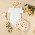thumbnail image 3 of Newborn Baby Girl Summer Clothes Short Sleeve 1 Happy Birthday Romper Bodysuit Bow Shorts Headband 3Pcs Set Cute Outfits Kaprioy Baby Girl Outfits, 3 of 6