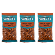 Werner Hot and Spicy Peanuts - 7 Oz. Bag (Pack of 3) - Peanuts with a Kick!