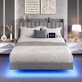 thumbnail image 7 of King Floating Bed Frame with Charging Station, Upholstered Platform Bed Frame with LED Lights & Storage Headboard, No Box Spring Needed, Wood Slats Support, Gray, 7 of 7