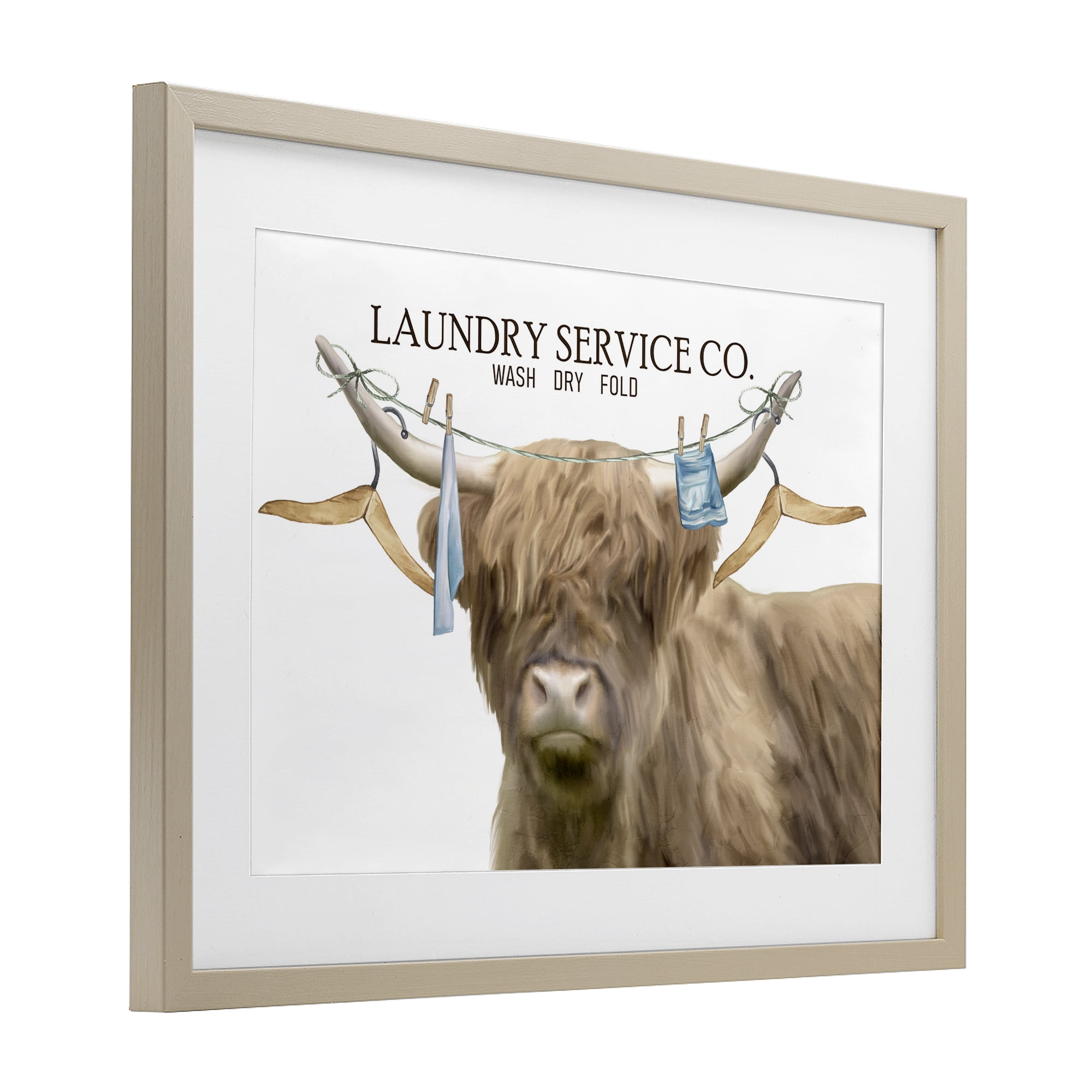 Laundry Service Cattle Birch Framed Print Under Glass, design by Kim Allen