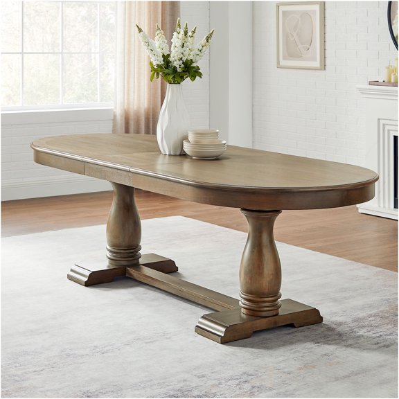 JERFIT Expandable Dining Table for 8, White Oak Modern Wood Kitchen Table with Extension Leaf for Dining Room