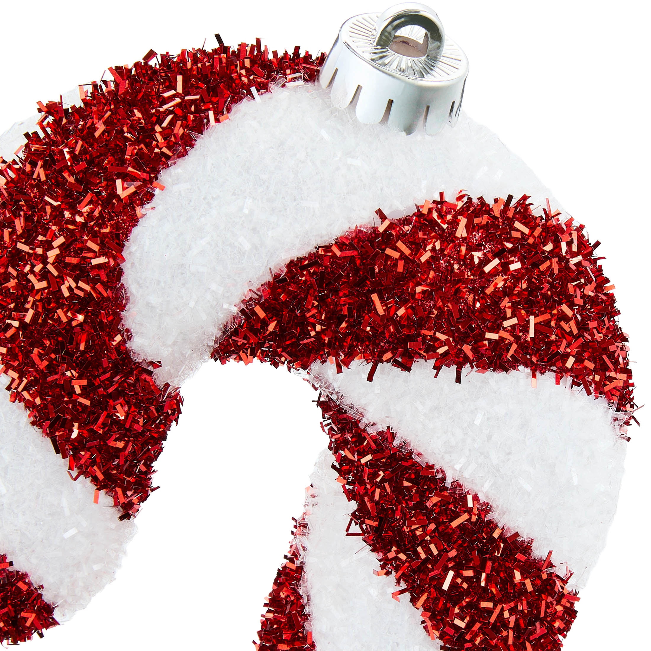 2-Count Red and White Jumbo Tinsel Candy Cane Shatterproof Christmas Ornaments, 14", by Holiday Time