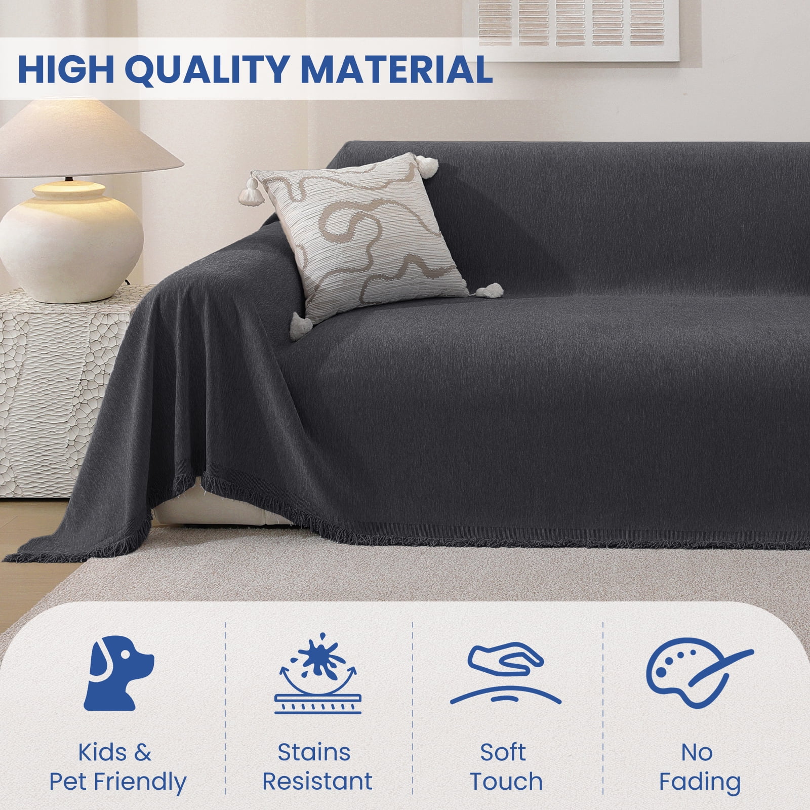JIATER Sofa Cover Slipcover Couch Cover Durable Furniture Protector for Pets Home Decor 71"x150" Dark Gray