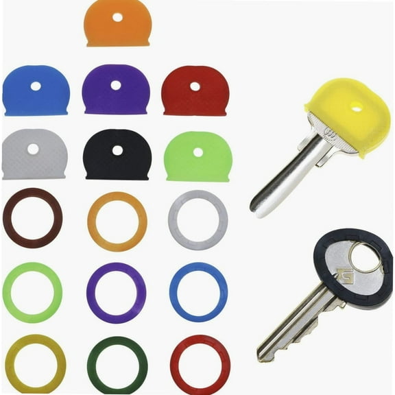 Silicone Key Cap Key Tag Cover Ring Multicolor Rubber Key Identifier for House Home Key Organization Identify, 2 Different Style, 18PCS