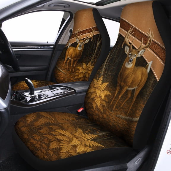 Rustic Deer Forest Car Seat Covers – Brown Woodland Wildlife Car Seat Protectors, Country Cabin Style Auto Seat Decor