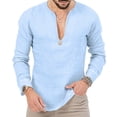 thumbnail image 2 of IROINNID Plain Long Sleeve Shirts for Men Loose Formal Solid Color Shirt Top Turndown Collar Blouse & Shirt On Sale,Sky Blue, 2 of 7