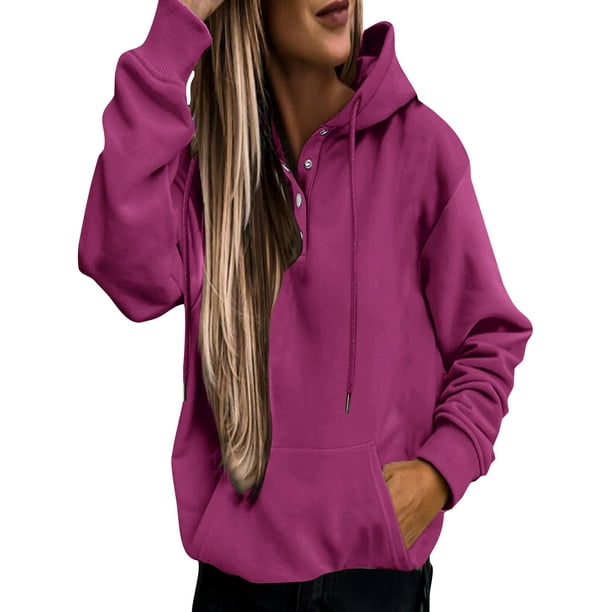 Bellella Ladies Casual Hooded Tops Drawstring Buckle Sweatshirt Winter  Hoodies Purple L 