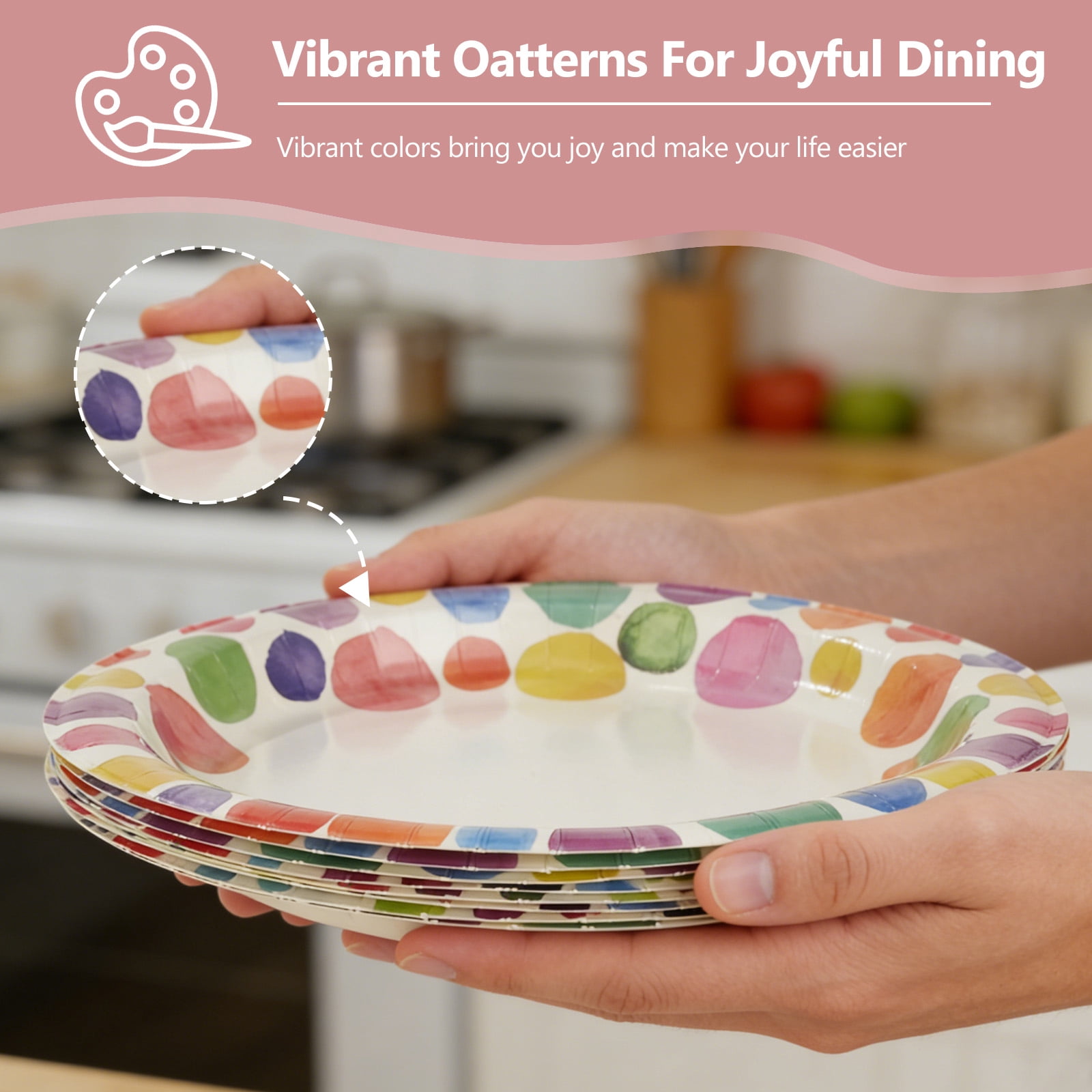 60 Pcs Paper Plates Sets Disposable, 30 Pcs 8.5inch Plates and 30 Pcs 10inch Plates, Compostable Round Multi Color Plates for Party, Valentine's Day, Microwaveable Plates for Dinner and Everyday Use