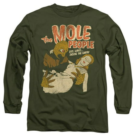 Trevco Sportswear UNI1270-AL-4 Universal Monsters & The Mole People-Long Sleeve Adult 18-1 T-Shirt, Military Green - Extra Large