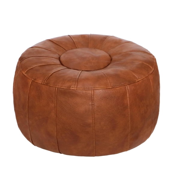 Thgonwid 21.7*13.7 inch Indoor Vegan Leather Pouf, Light Brown (Comes with No Filler)