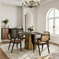thumbnail image 5 of POVISON 51"Modern Black Round Dining Table for 4, Matte Sintered Stone Tabletop, Bronze Carbon Steel Base, 5 of 11