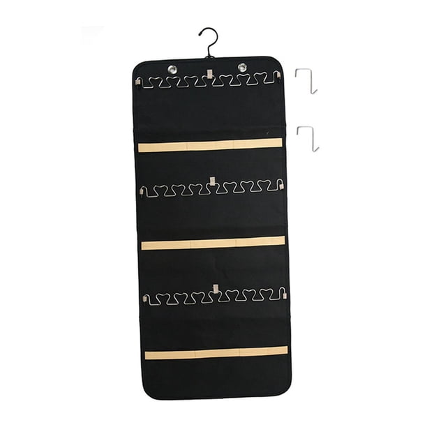 Organizador de joyas de doble cara, organizador de joyas colgante, soporte de joyería plegable de pared antienredos con 48 bolsillos. Negro