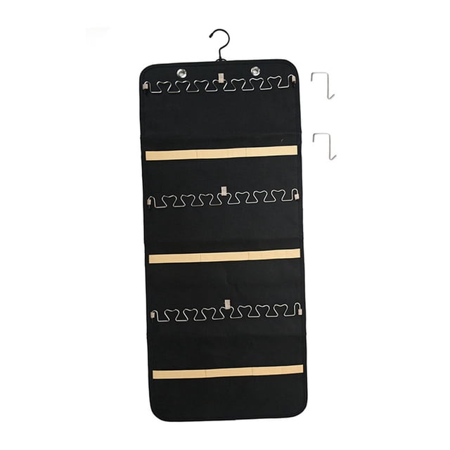 Soporte de pared plegable para joyas, de joyería con ganchos de metal, soporte de doble cara para armario, collares, anillos y pendientes. Negro