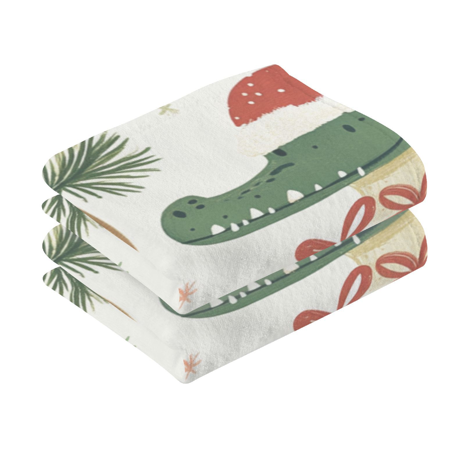Christmas Alligators Santa Hats Hand Towels Cotton Bath Towels Large Face Towels Absorbent for Bathroom 2 Packs
