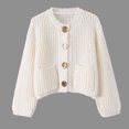 thumbnail image 3 of TGSLY Fall Button Down Sweater for Women Warm Soft Crew Neck Long Sleeve Chunky Knit Cropped Cardigan Loose Casual Solid Color Coat with Pockets M, 3 of 8