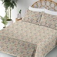 thumbnail image 3 of Ambesonne Floral Fitted & Flat Sheet with Shams 4 Pcs Set, Autumnal Bohemian Flowers, Calking, Seafoam Almond and Ecru, 3 of 5