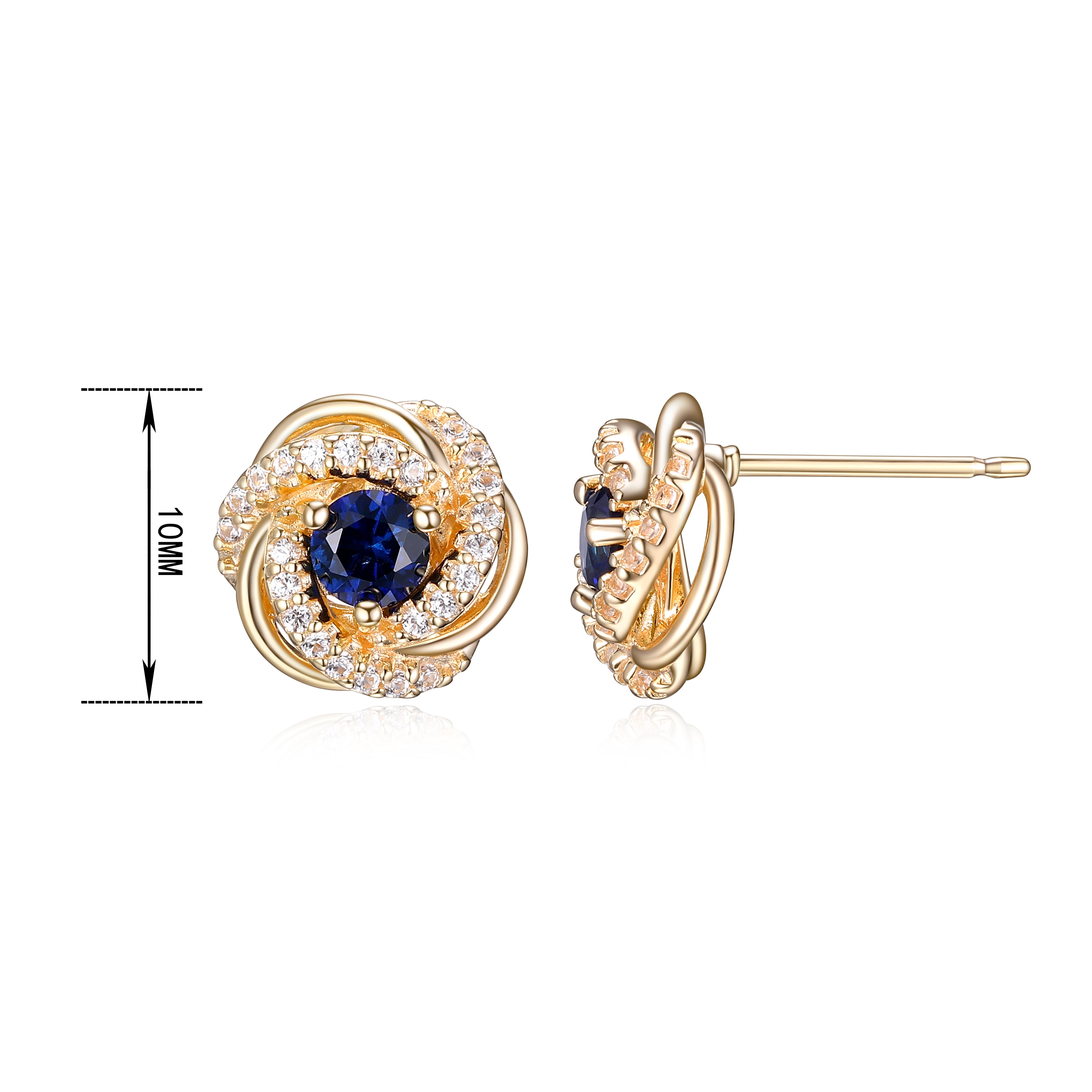 18K Yellow Gold Plated Sterling Silver Created Blue Sapphire September Birthstone Love Knot Stud Earrings for Women Gift for Her