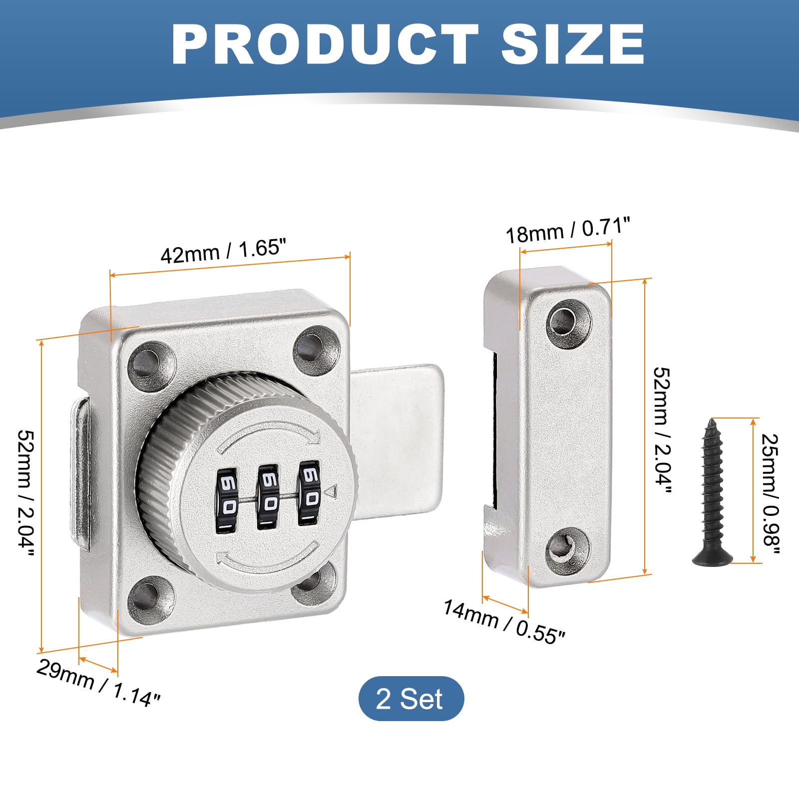 Cabinet Combination Lock Twist Knob Keyless Lock 3-Digit Password Latch Lock for Small Door Silver