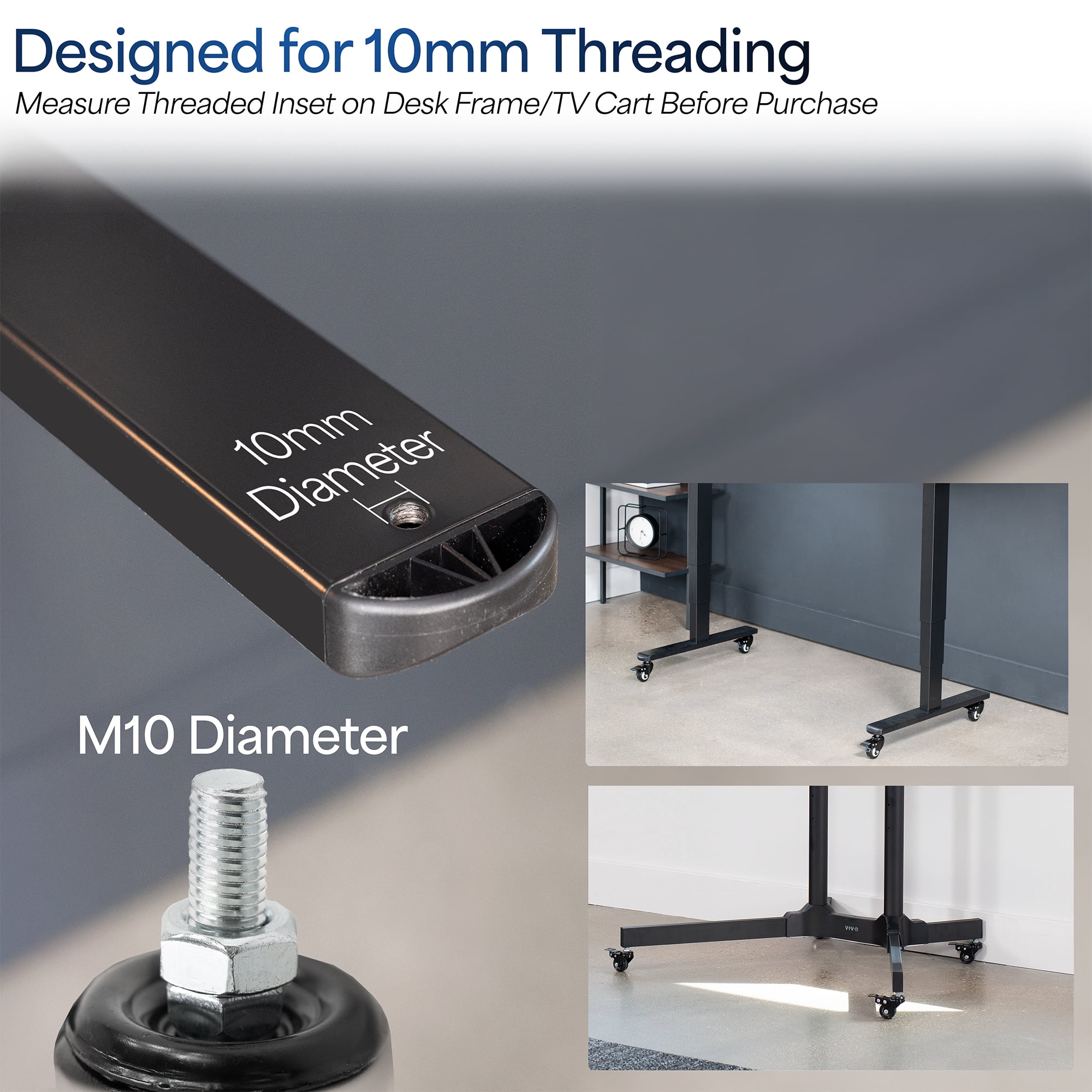 VIVO 2 inch M10 Caster Wheels (Set of 4) for TV Carts, Desk Frames, and More