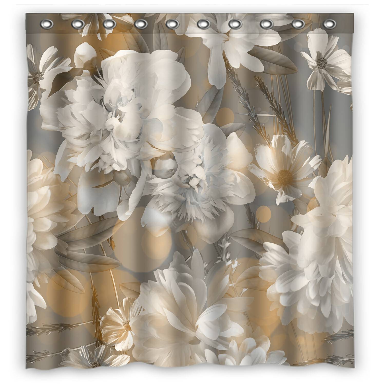ECZJNT vintage floral white peonies light grey gold Shower Curtain Bathroom  Waterproof Home Decor 66x72 Inch - Walmart.com