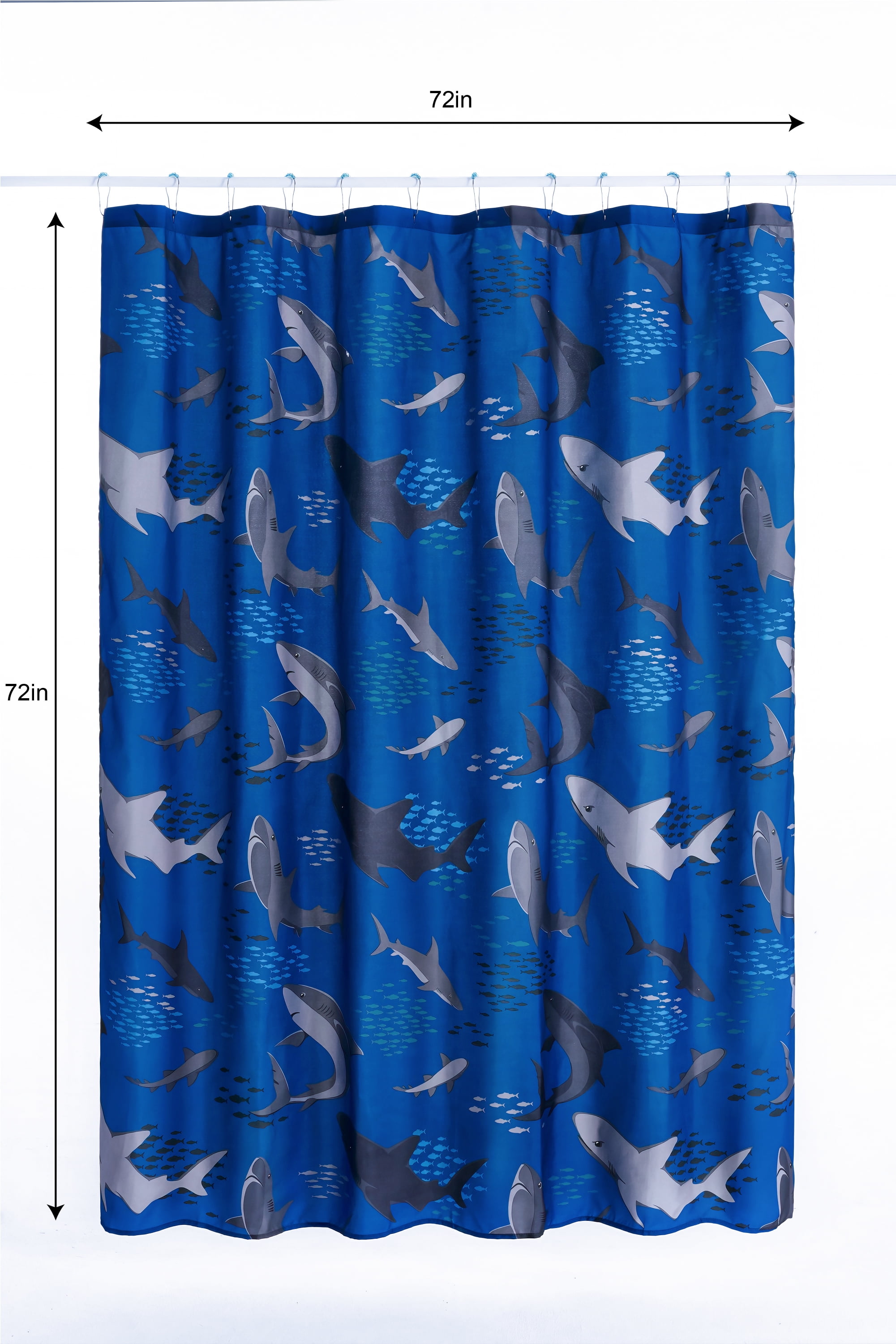 Your Zone Kids Navy Shark Shower Curtain with Hooks