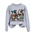 thumbnail image 3 of TINZ Sweat à Capuche Léger pour Femmes, Motif Vache Mignon, Col Rond, Manches Longues, Fermeture Éclair Complète, Crop Top, 3 of 3