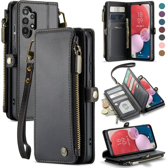 for Galaxy A32 5G Case, RFID Blocking for Samsung Galaxy A32 5G Case Wallet for Women Men with Card Holder, Zipper Magnetic Flip PU Leather Protective for Samsung A32 5G Phone Case, Black