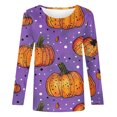 thumbnail image 4 of Halloween Shirts for Women Long Sleeve Round Neck Pumpkin Graphic Print Funny Tee Tshirts Loose Fit Plus Size (M, Purple), 4 of 5