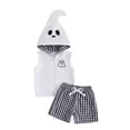 thumbnail image 6 of Yuncity Toddler Halloween Outfit Sleeveless Zip Hooded Cute Ghost Vest Drawstring Shorts Kids Holiday Fall Casual Dress Up 2 Pieces Set, 6 of 7